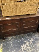 AN 18th C. OAK MULE CHEST. W 115 X D 54 X H 70cms, TOGETHER WITH A SIMILAR PANEL FRONT COFFER. W 138