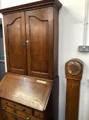 A GEORGE III OAK BUREAU BOOKCASE. W 95 X D 52 X H 206cms.