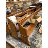 A SET OF THREE LARGE PAINTED PINE PEWS EACH W 311 X D 45 X H 79cms.