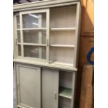 A PAINTED PINE GLAZED TOPPED KITCHEN CABINET. W 128 X D 36 X H 224cms.