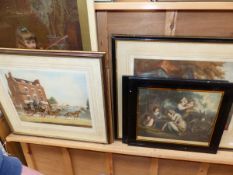 GROUP OF ANTIQUE AND LATER PRINTS SOME HAND COLOURED INCLUDES COACHING SUBJECTS RURAL SCENES ETC