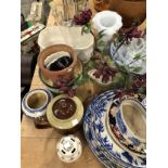 DENBY COFFEE WARES, FLOW BLUE PLATTERS, A COPENHAGEN VASE, A CASED CARVING SET, OTHER CERAMICS AND