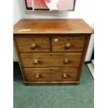 A VICTORIAN MAHOGANY SMALL CHEST OF FOUR DRAWERS. W 90 X D 50 X H 87cms.