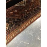 (h) ANTIQUE PERSIAN SHIRAZ RUG, 255 x 179cms.