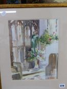 CONTEMPORARY SCHOOL A CHURCH INTERIOR SIGNED EDWARD WESSON 34 x 25cms