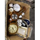 VARIOUS PHOTOGRAPH AND OTHER FRAMES, A CLOCK, AN ANEROID BAROMETER AND FURNIVAL DENMARK PATTERN