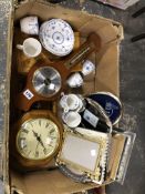 VARIOUS PHOTOGRAPH AND OTHER FRAMES, A CLOCK, AN ANEROID BAROMETER AND FURNIVAL DENMARK PATTERN