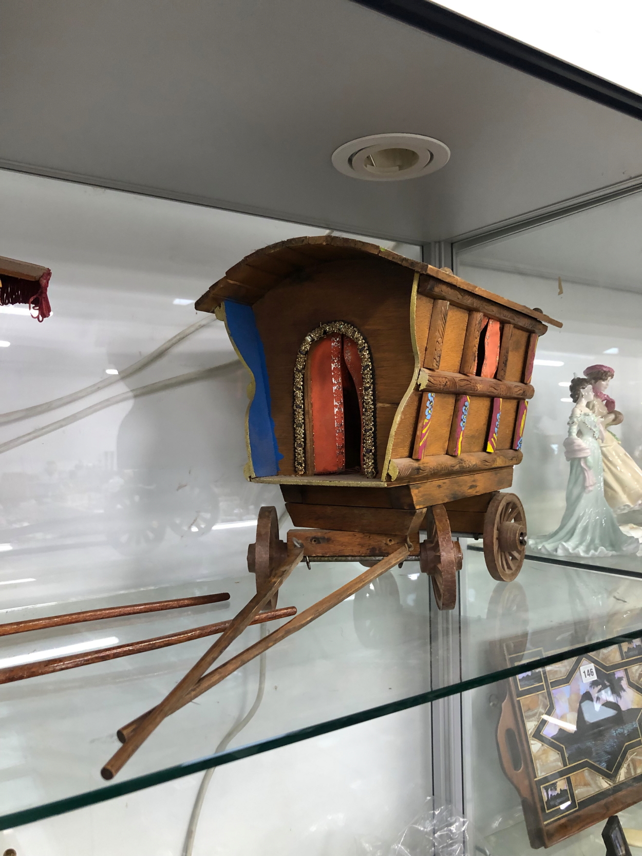 TWO WOODEN MODELS OF CARAVANS, ONE BEARING THE PRINCE OF WALES FEATHERS BELOW A WINDOW - Image 2 of 2