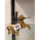 A GILT AND SILVERED FIGURE OF ROMAN SOLDIER ON HORSEBACK.