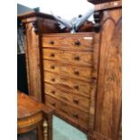 A LARGE WILLIAM IV FLAME MAHOGANY COMPACTUM WARDROBE WITH SIX CENTRAL DRAWERS. W 244 X D 67 X