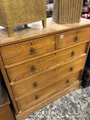 A LATE VICTORIAN ASH CHEST OF FIVE DRAWERS. W 104 X D 46 X H 98cms.