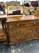 A GEORGIAN MAHOGANY THREE DRAWER CHEST OF DRAWERS. W 110 X D 55 X H 83cms.