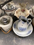 A COLLECTION OF JUGS AND BOWLS, PART WASHING SETS AND SLOP BUCKETS