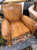 AN ART DECO LEATHER ARM CHAIR.