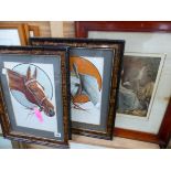 20th CENTURY SCHOOL HORSE PORTRAITS WATERCOLOUR 32 x 23cms TOGETHER WITH A DECORATIVE PRINT (3)