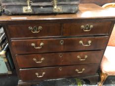 AN 18th C. OAK AND WALNUT FIVE DRAWER CHEST ON BRACKET FEET. W 98 X D 55 X H 93cms.