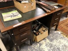 A VINTAGE PEDESTAL DESK. W 152 X D 84 X H 77cms.