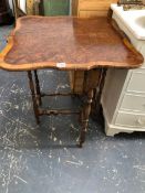 A BURR WALNUT 18th C. STYLE FOLDOVER OCCASIONAL TABLE.