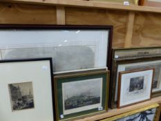 A GROUP OF ANTIQUE PRINTS OF MARINE SUBJECTS SOME HAND COLOURED SIZES VARY.