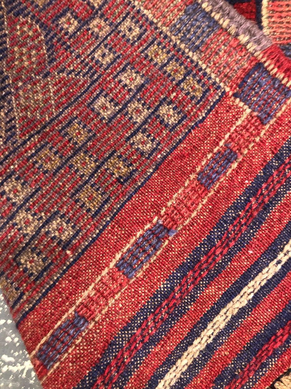 A ORIENTAL MIXED TECHNIQUE TRIBAL RUNNER TOGETHER WITH ANOTHER RUG. - Image 3 of 3