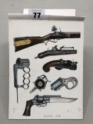 A FINE WATER COLOUR ILLUSTRATION DEPICTING VARIOUS EARLY FIRE ARMS.