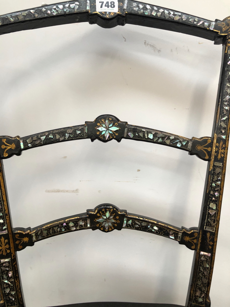 A PAIR OF VICTORIAN MOTHER OF PEARL INLAID SALON SIDE CHAIRS. - Image 2 of 2
