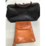 A GLADSTONE TYPE LEATHER BAG TOGETHER WITH AN ART DECO LEATHER BAG