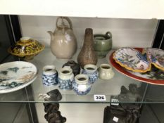 CHINESE PORCELAINS, TO INCLUDE: TWO REPUBLIC PERIOD PLATES, SIX JARLETS AND A DING WARE TEA POT