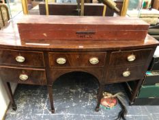 A GEORGIAN MAHOGANY BOW FRONT SIDE BOARD. W 153 X D 71 X H 90cms.