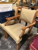 A PAIR OF REGENCY STYLE ARM CHAIRS.