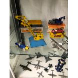 A COLLECTION OF DINKY DIE CAST PLANES, CARS, TRUCKS AND WORKING VEHICLES