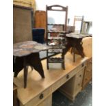 TWO EASTERN CARVED OCCASIONAL TABLES AND A CAKE STAND.