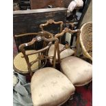 THREE VICTORIAN INLAID SALON SIDE CHAIRS AND AN EDWARDIAN INLAID ARM CHAIR.