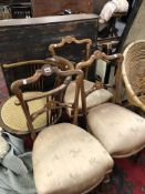 THREE VICTORIAN INLAID SALON SIDE CHAIRS AND AN EDWARDIAN INLAID ARM CHAIR.