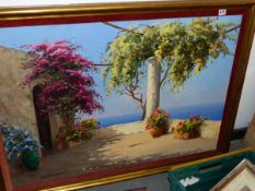 20th CENTURY SCHOOL ARR. VIEW OF CAPRI SIGNED INDISTINCTLY OIL ON CANVAS , 69 x 100cms