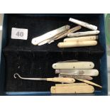 A GROUP OF IVORY, BONE AND SILVER FRUIT KNIVES ETC.