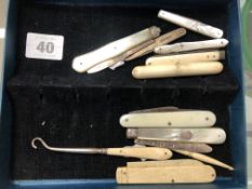 A GROUP OF IVORY, BONE AND SILVER FRUIT KNIVES ETC.