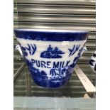 A DOULTON WILLOW PATTERN PURE MILK TWO HANDLED BUCKET. Dia. 36cms.
