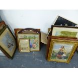 A COLLECTION OF ANTIQUE AND LATER PICTURES INCLUDING VARIOUS NEEDLEWORK EXAMPLES AND A SAMPLER,