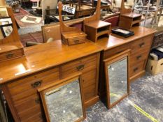 A NEAR PAIR OF EDWARDIAN SATIN WALNUT DRESSING CHESTS. W 107 X D 53 X H 86cms.