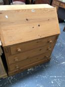 A VINTAGE LIMED OAK PEDESTAL DESK AND A MODERN PINE BUREAU. DESK W 122 X D 47 X H 71cms, BUREAU W 79