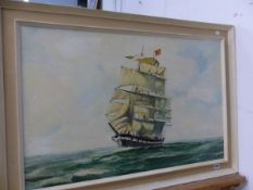 MORIA FORSHAW 20th CENTURY ARR. A CLIPPER SHIP SIGNED OIL ON BOARD 60 x 90cms.
