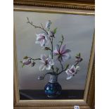 MARY BROWN 20th CENTURY ENGLISH SCHOOL FLORAL STILL LIFE SIGNED OIL ON CANVAS GALLERY LABEL VERSO 52