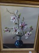 MARY BROWN 20th CENTURY ENGLISH SCHOOL FLORAL STILL LIFE SIGNED OIL ON CANVAS GALLERY LABEL VERSO 52