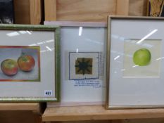 JANET BOLTON 20th CENTURY TWO APPLES SIGNED PASTEL 15 x 18cms TOGETHER WITH ANOTHER PICTURE OF AN