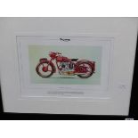 A FRAMED COLOUR PRINT OF A TRIUMPH SPEED TWIN MOTORCYCLE