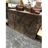 A LARGE IRON BOUND PINE AND SAIL CLOTH COVERED SHIPS CHEST. W 106 X D 61 X H 66cms.