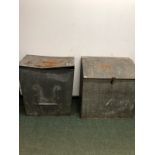 TWO VINTAGE GALVANIZED COAL BUNKERS OR GRAIN BINS.