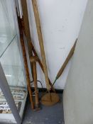A RARE COUNTRY HOUSE GARDENERS SEED PLANTING DEVICE, A CARPET STRETCHER ETC.