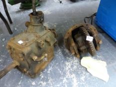 A VINTAGE MOTORCAR GEAR BOX AND DIFFERENTIAL.